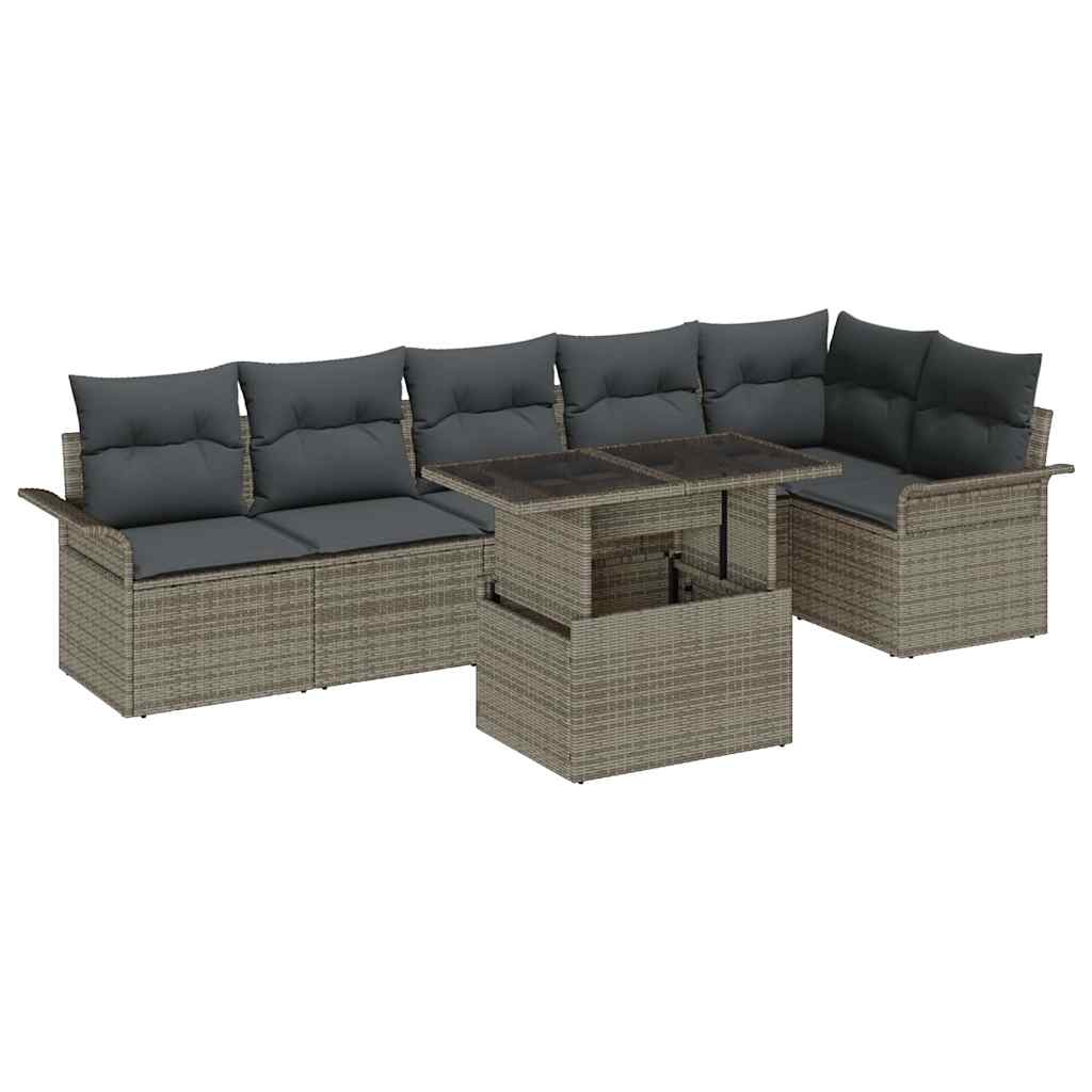 Havesofa Sæt med pude med opbevaring 7 pcs Grå Poly rattan