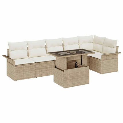 Havesofa Sæt 7 stk. Beige [Syntetisk]: Poly Rattan