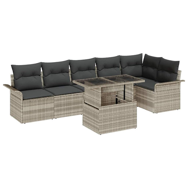 Havesofa Sæt med pude med opbevaring 7 pcs Lysegrå Poly rattan