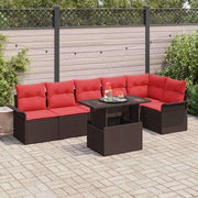 Havesofa Sæt med pude med opbevaring 7 pcs Brun Poly rattan