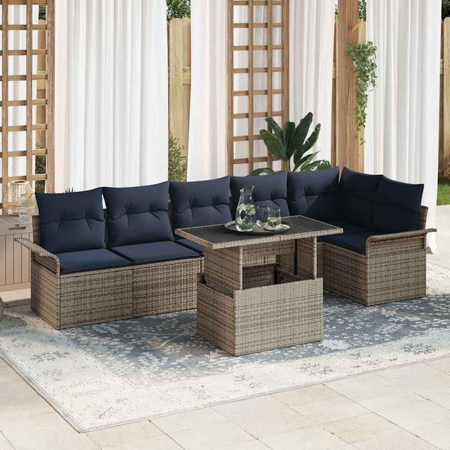 Havesofa Sæt med pude med opbevaring 7 pcs Grå Poly rattan