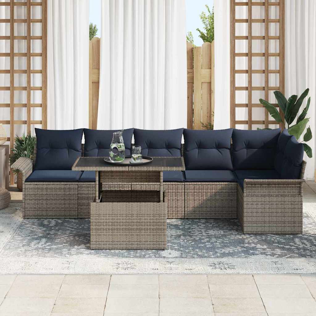 Havesofa Sæt med pude med opbevaring 7 pcs Grå Poly rattan