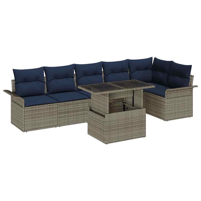 Havesofa Sæt med pude med opbevaring 7 pcs Grå Poly rattan