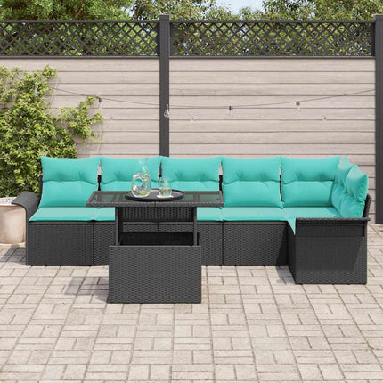 Havesofa Sæt med pude med opbevaring 7 pcs Sort Poly rattan