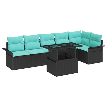 Havesofa Sæt med pude med opbevaring 7 pcs Sort Poly rattan