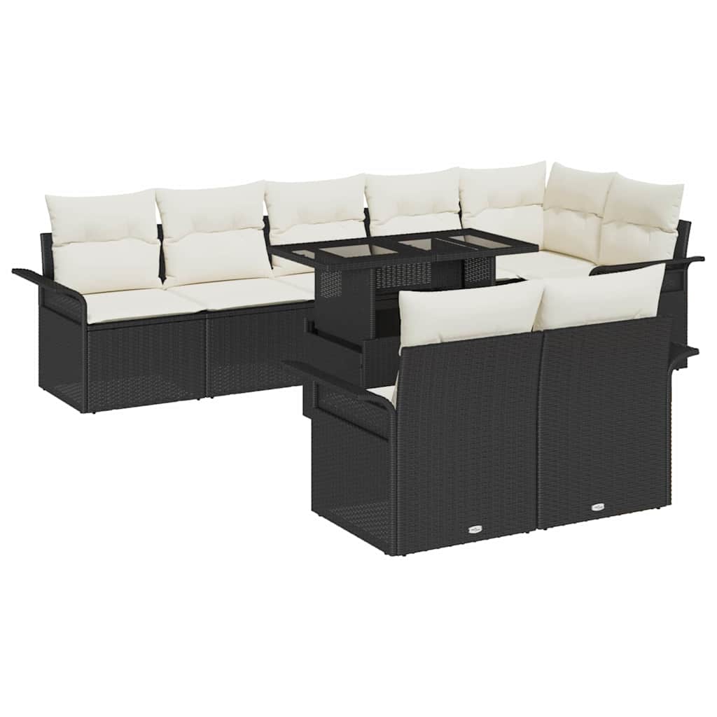 Havesofa Sæt med pude med opbevaring 9 pcs Sort Poly rattan