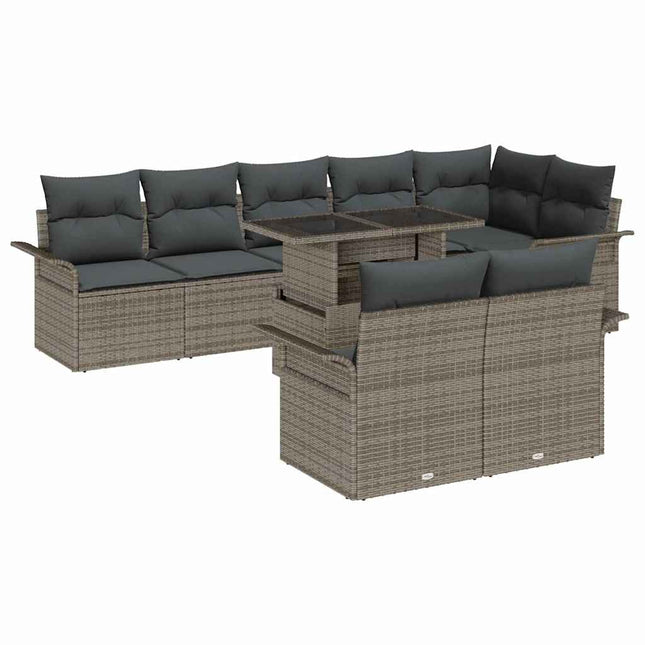 Havesofa Sæt med pude med opbevaring 9 pcs Grå Poly rattan