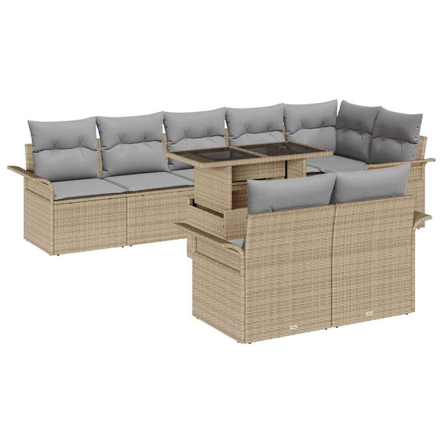 Havesofa Sæt med pude med opbevaring 9 pcs Beige Poly rattan