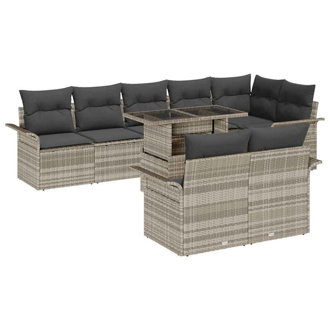 Havesofa Sæt med pude med opbevaring 9 pcs Lysegrå Poly rattan