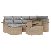 Havesofa Sæt med pude med opbevaring 7 pcs Beige Poly rattan