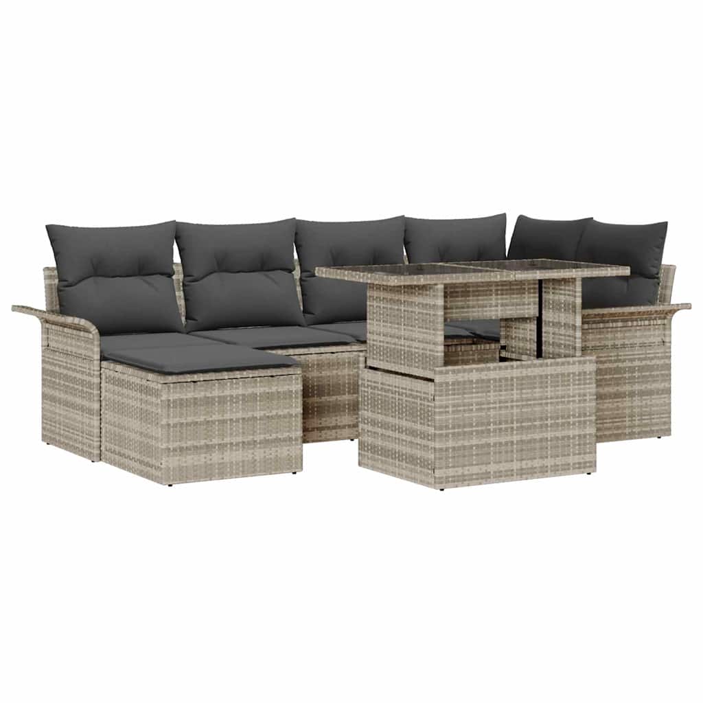 Havesofa Sæt med pude med opbevaring 7 pcs Lysegrå Poly rattan