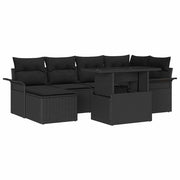 Havesofa Sæt med pude med opbevaring 7 pcs Sort Poly rattan
