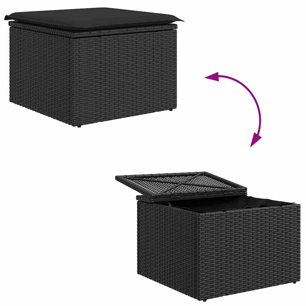 Havesofa Sæt med pude med opbevaring 7 pcs Sort Poly rattan