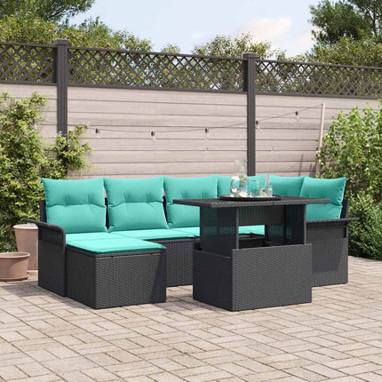 Havesofa Sæt med pude med opbevaring 7 pcs Sort Poly Rattan