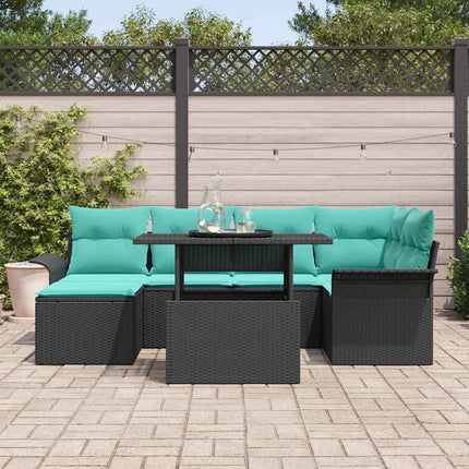 Havesofa Sæt med pude med opbevaring 7 pcs Sort Poly Rattan