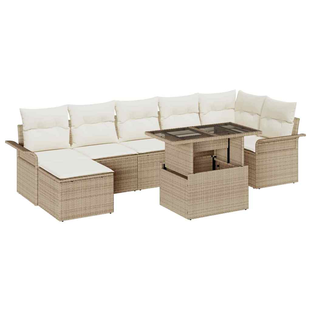 Havesofa Sæt med pude med opbevaring 8 pcs Beige Poly rattan