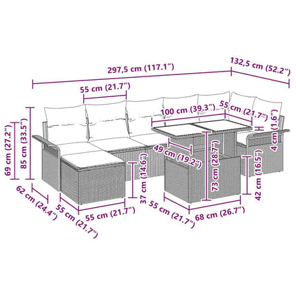 Havesofa Sæt 8 stk. Beige [Syntetisk]: Poly Rattan