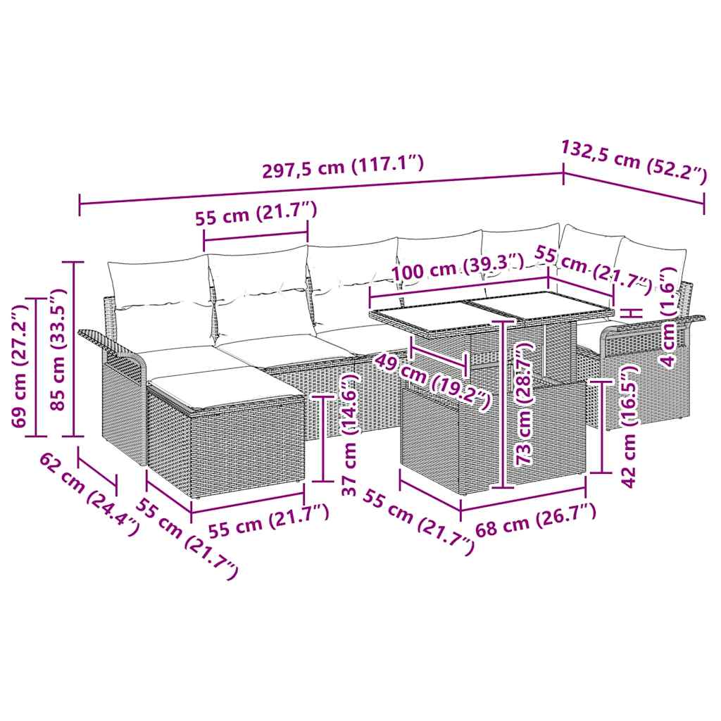 Havesofa Sæt med pude med opbevaring 8 pcs Sort Poly rattan
