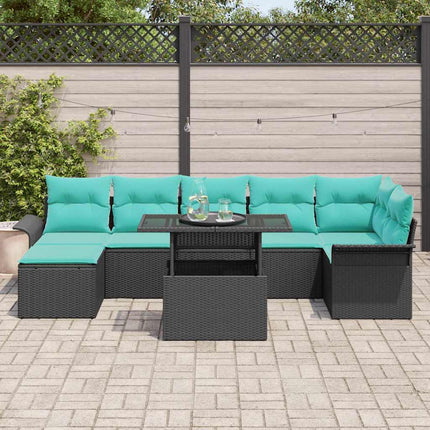 Havesofa Sæt med pude med opbevaring 8 pcs Sort Poly Rattan