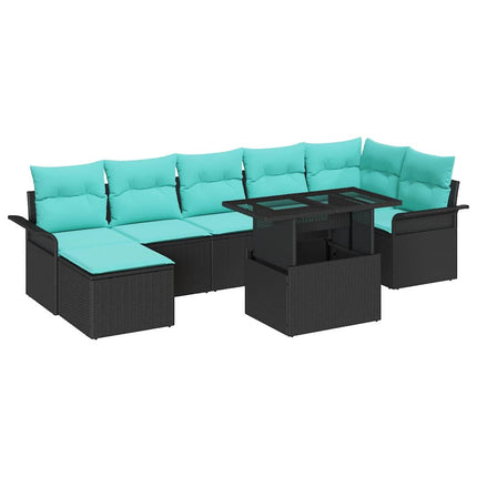 Havesofa Sæt med pude med opbevaring 8 pcs Sort Poly Rattan