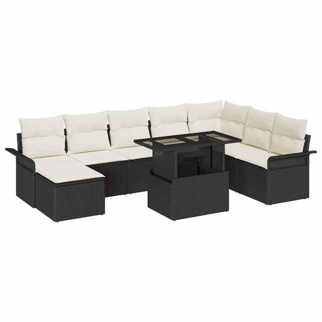 Havesofa Sæt med pude med opbevaring 9 pcs Sort og Cream
