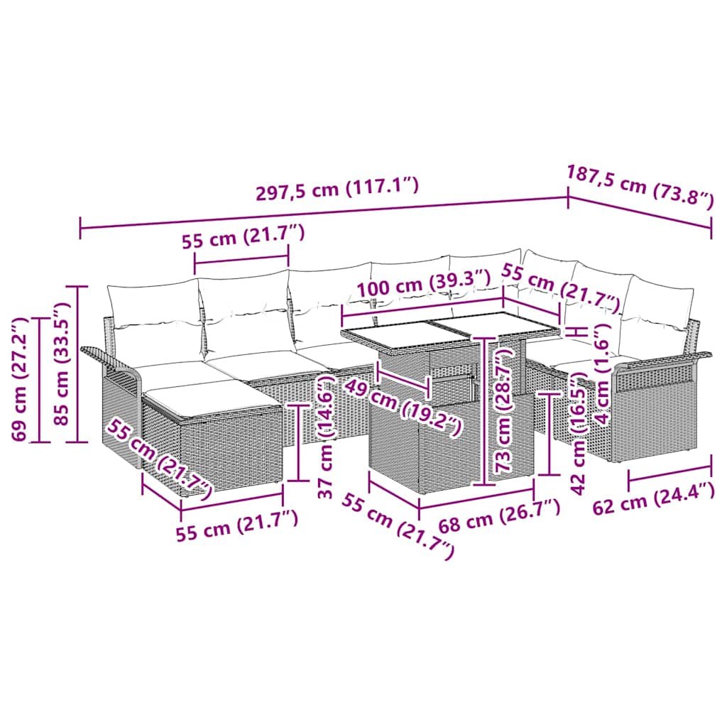 Havesofa Sæt med pude med opbevaring 9 pcs Brun og Creme