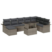 Havesofa Sæt 9 pcs Grå Poly Rattan og pulverlakeret stål