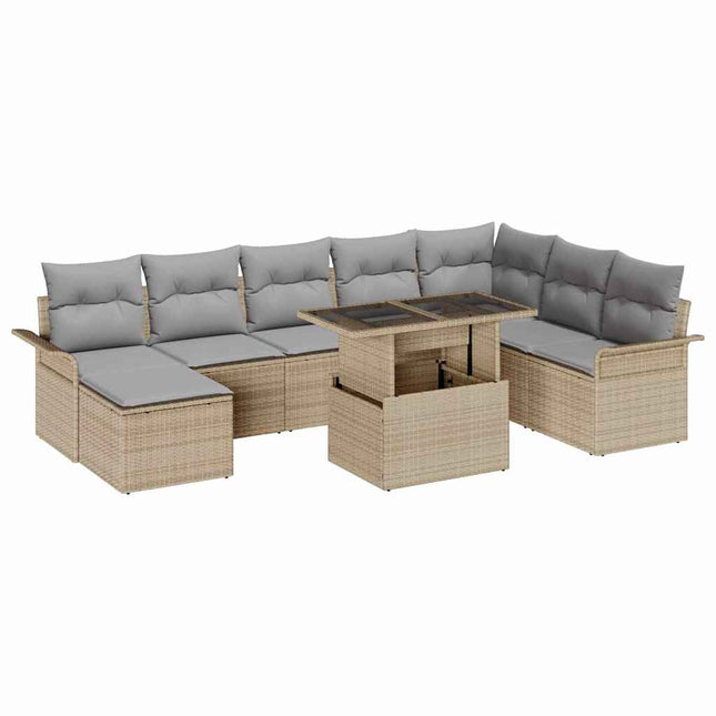 Havesofa Sæt med pude med opbevaring 9 pcs Beige og lys grå