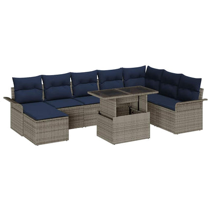 Havesofa Sæt med pude 9 pcs Grå Poly Rattan