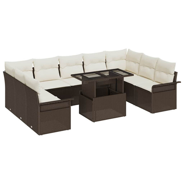 Havesofa Sæt med pude med pude 10 pcs Brun Poly Rattan
