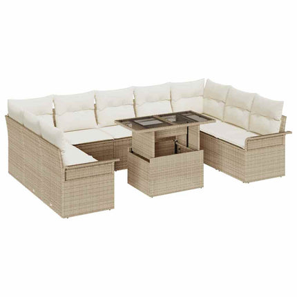 Havesofa Sæt 10 stk. Beige Poly Rattan