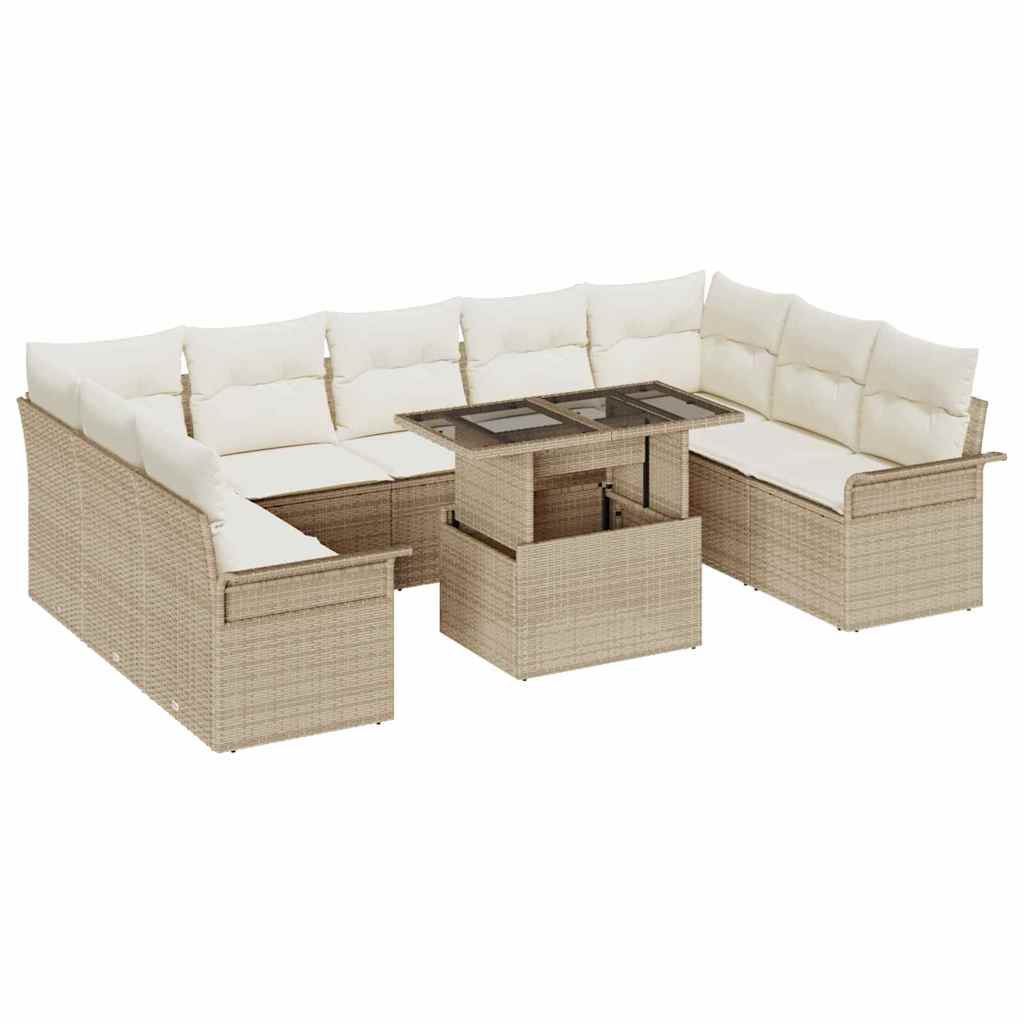 Havesofa Sæt med pude med pude 10 pcs Beige Poly Rattan