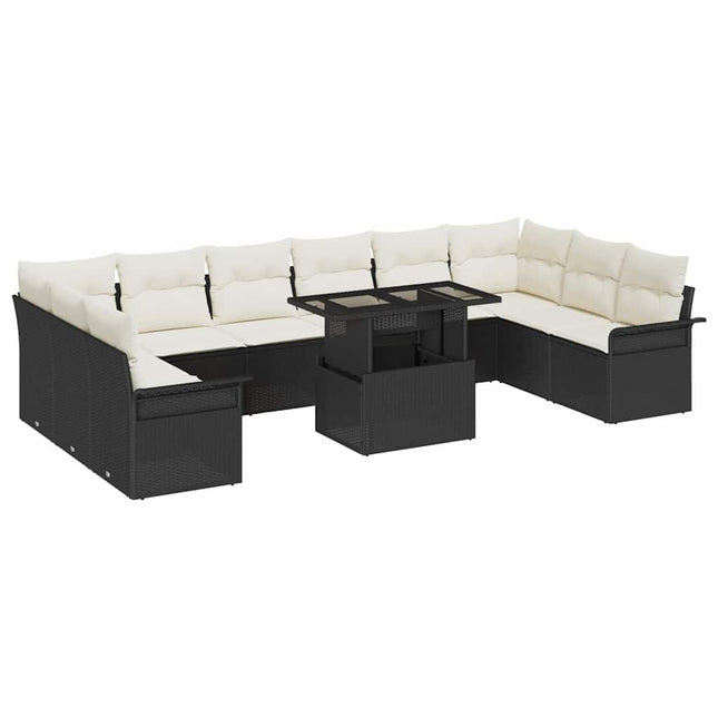 Havesofa Sæt med pude med pude 11 pcs Sort Poly Rattan