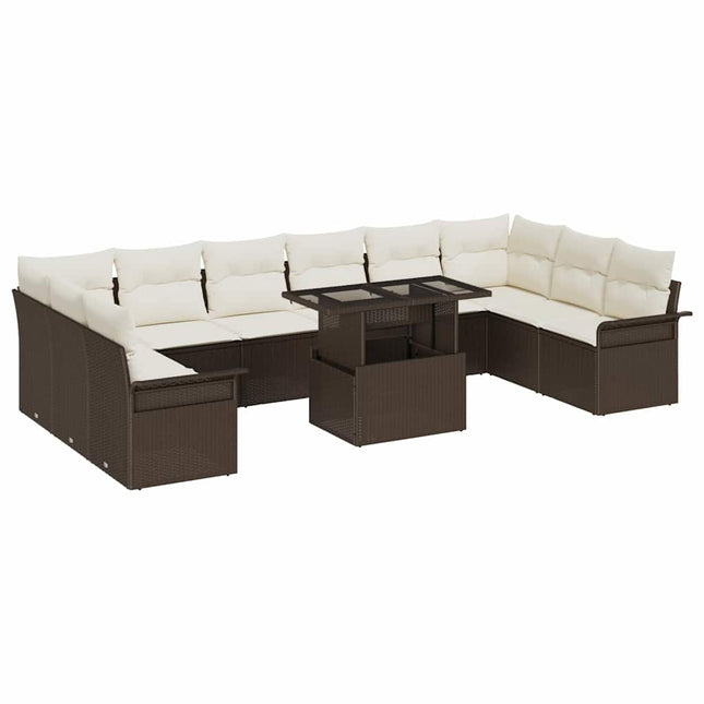 Havesofa Sæt 11 stk. Brun Poly Rattan