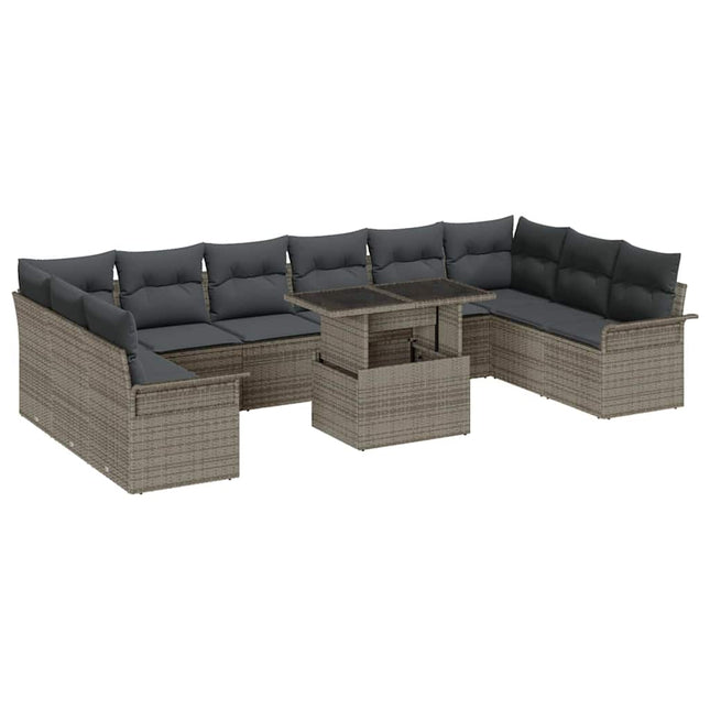 Havesofa Sæt med pude med pude 11 pcs Grå Poly Rattan