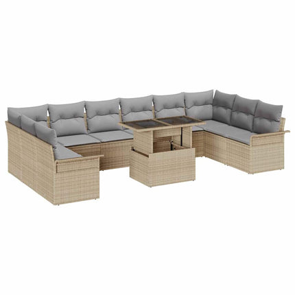 Havesofa Sæt 11 stk. Beige Poly Rattan