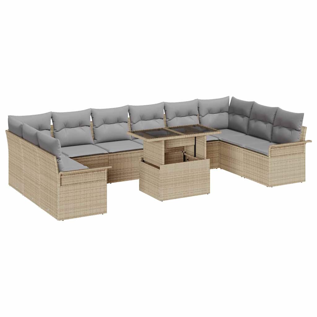 Havesofa Sæt med pude med pude 11 pcs Beige Poly Rattan