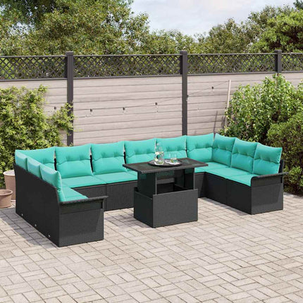 Havesofa Sæt med pude med pude 11 pcs Sort Poly Rattan