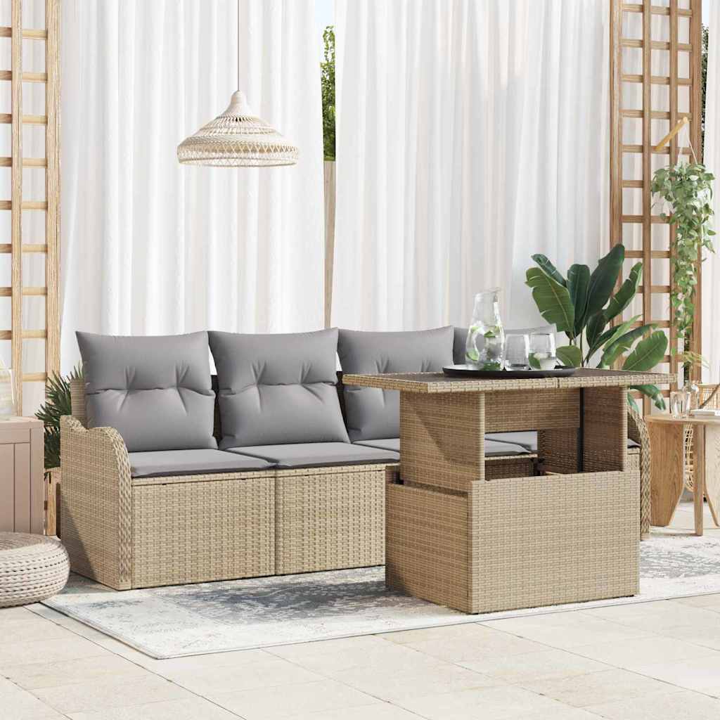 Havesofa Sæt med pude med pude 5 pcs Beige Poly Rattan