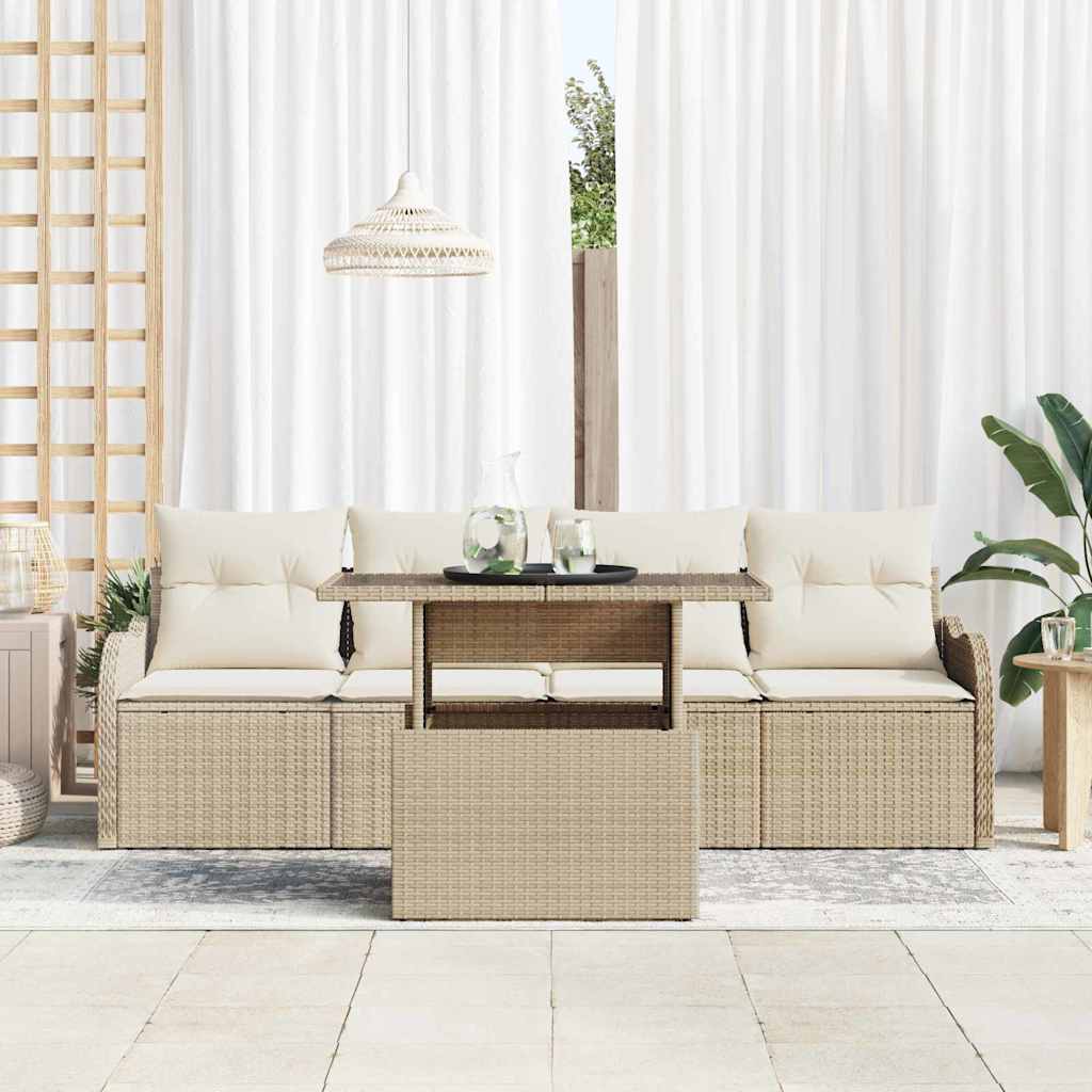 Havesofa Sæt med pude med pude 5 pcs Beige Poly Rattan
