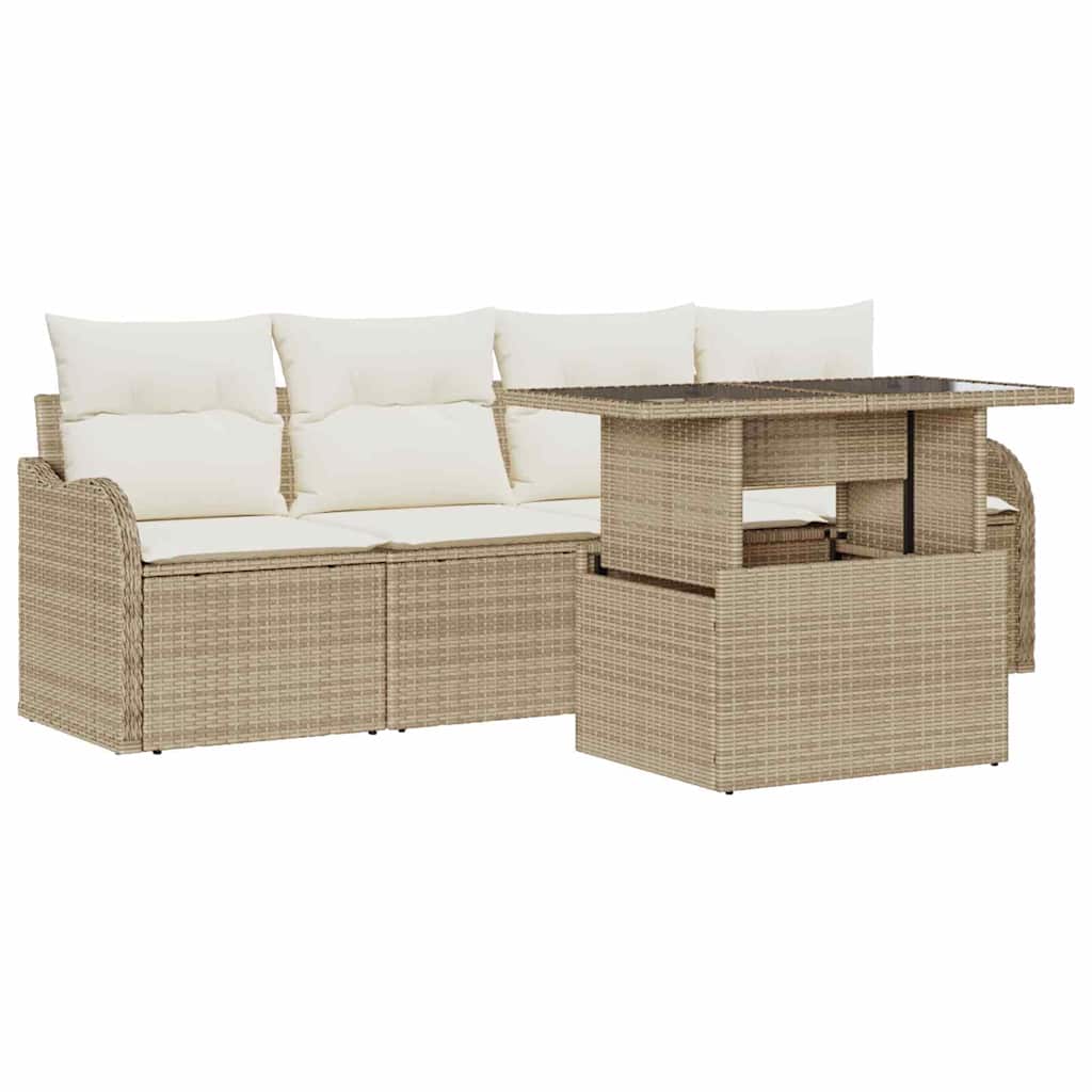 Havesofa Sæt med pude med pude 5 pcs Beige Poly Rattan
