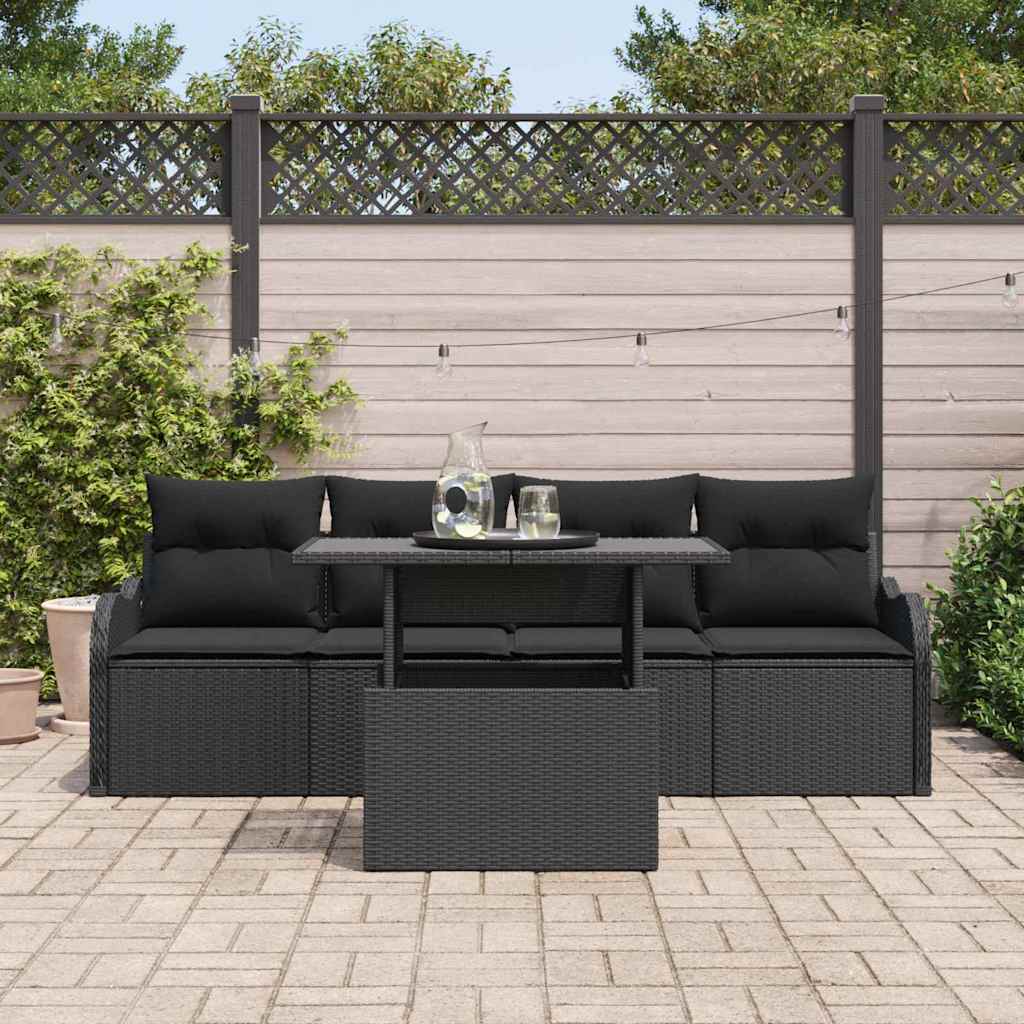 Havesofa Sæt med pude med pude 5 pcs Sort Poly Rattan