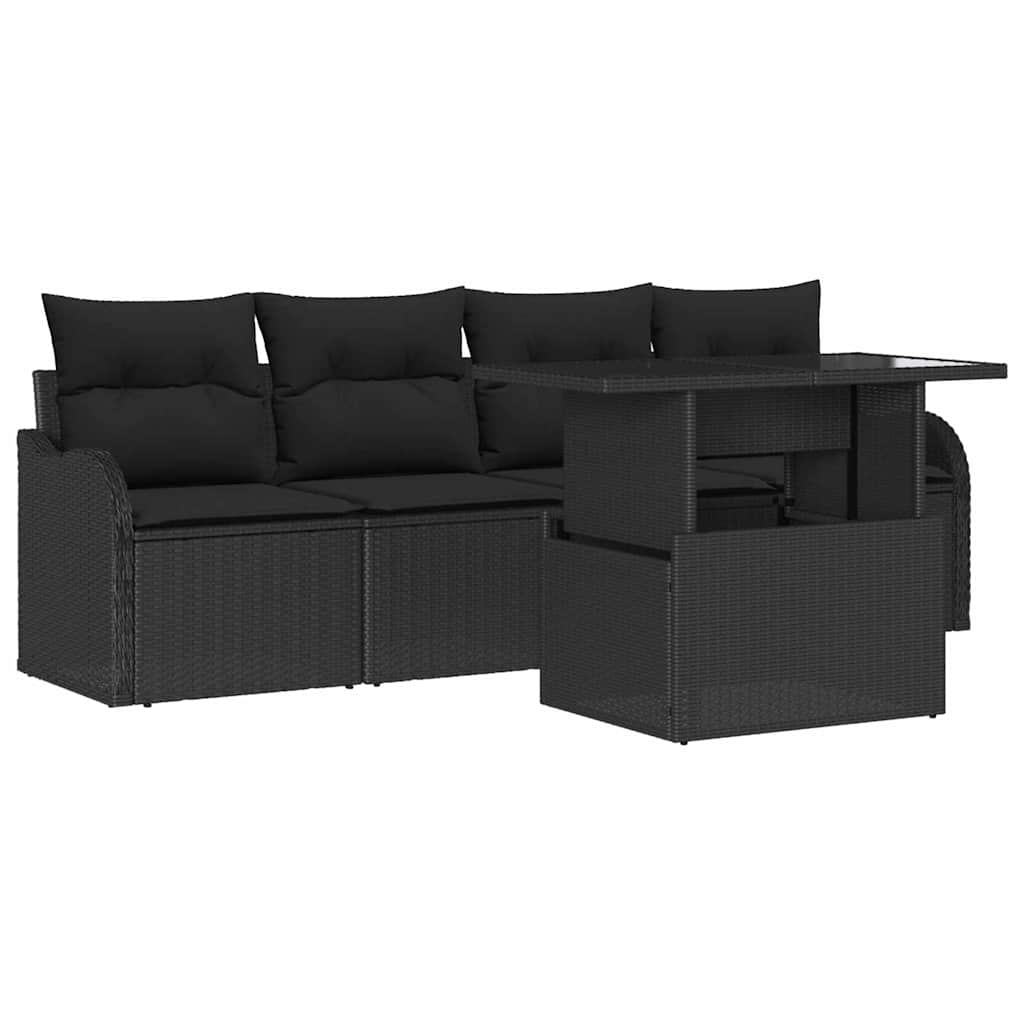 Havesofa Sæt med pude med pude 5 pcs Sort Poly Rattan