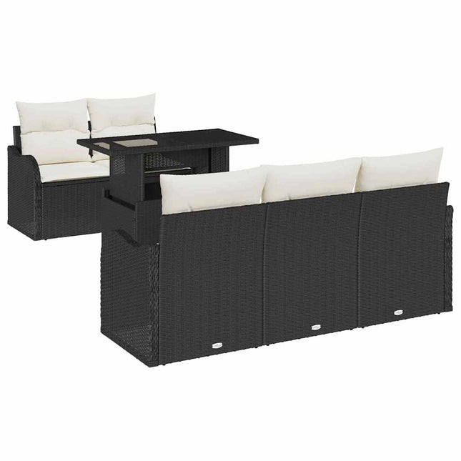 Havesofa Sæt med pude med pude 6 pcs Sort Poly Rattan