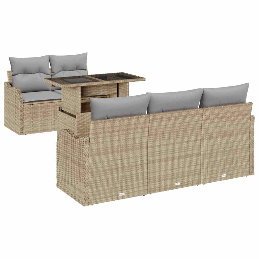 Havesofa Sæt med pude med pude 6 pcs Beige Poly Rattan