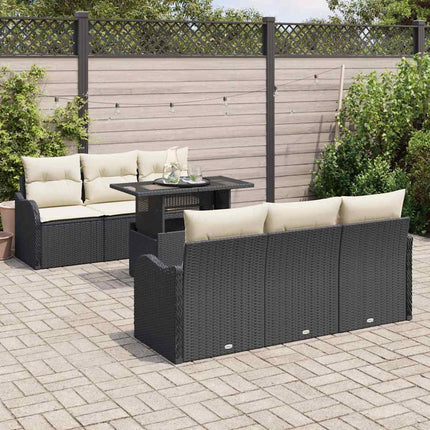 Havesofa Sæt 7 stk. 6-Antal sæder Sort Poly Rattan