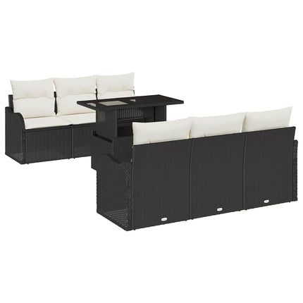 Havesofa Sæt 7 stk. 6-Antal sæder Sort Poly Rattan