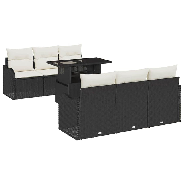 Havesofa Sæt med pude med opbevaring 7 pcs Sort Poly Rattan