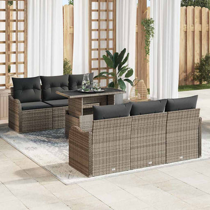 Havesofa Sæt med pude med opbevaring 7 pcs Grå Poly Rattan