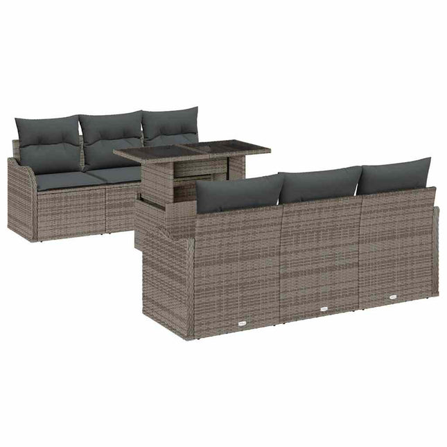 Havesofa Sæt med pude med opbevaring 7 pcs Grå Poly Rattan